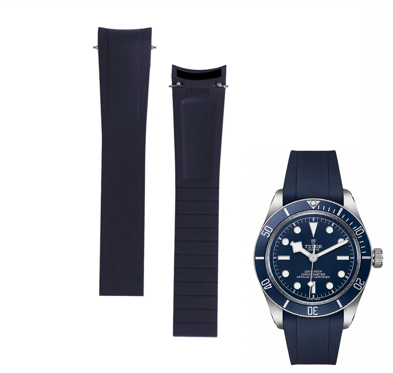 Premium Cut to Size FKM Rubber Strap For Tudor Black Bay 58 - Blue