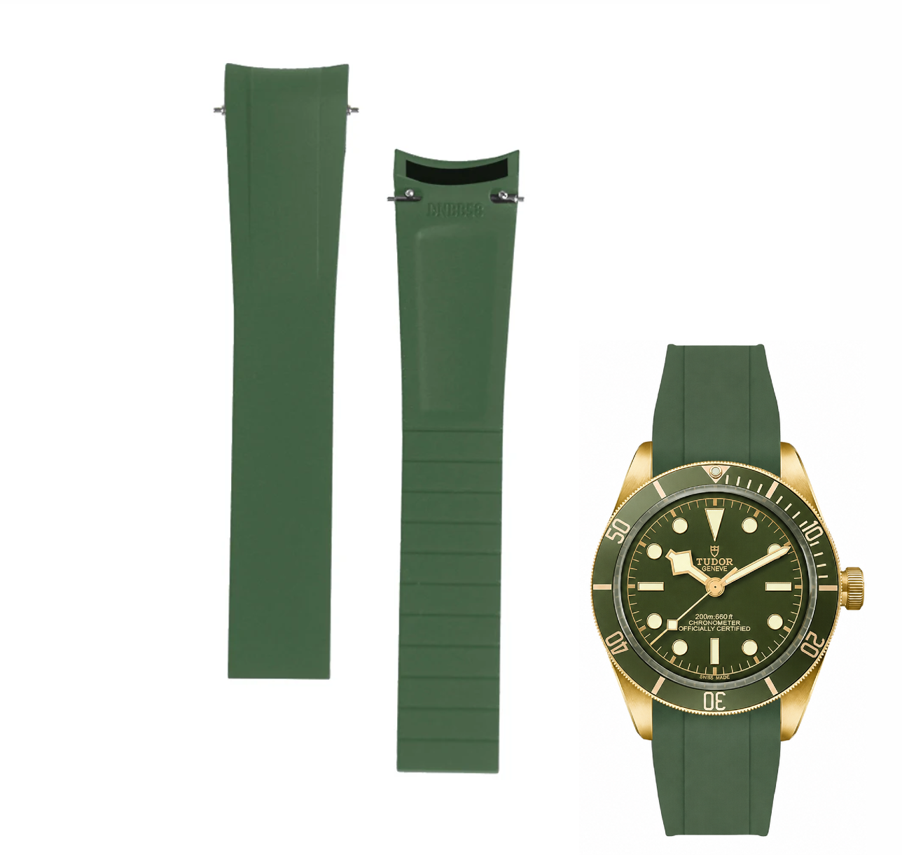 Premium Cut to Size FKM Rubber Strap For Tudor Black Bay 58 - Green