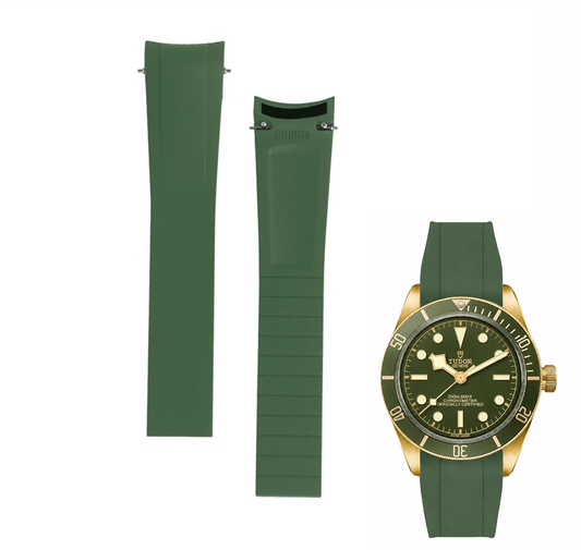 Premium Cut to Size FKM Rubber Strap For Tudor Black Bay 58 - Green