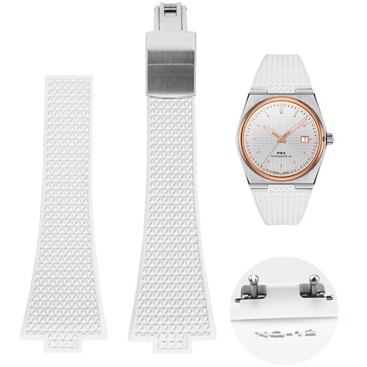 Premium FKM Rubber Strap with Butterfly Clasp For Tissot PRX (40/35mm) - White