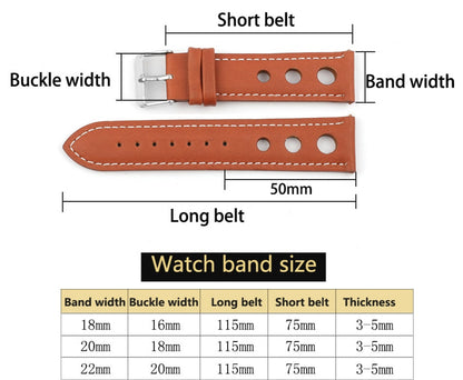 Genuine Leather Racing Style Universal Watch Strap - Tan / 18mm / 20mm / 22mm