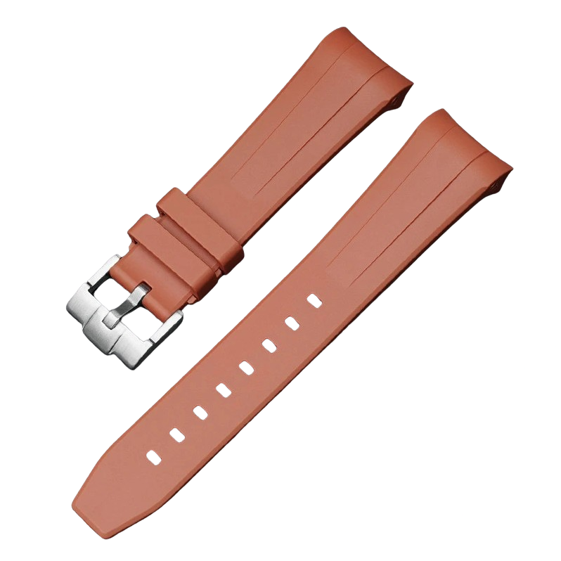 Curved Rubber Watch Strap for Swatch X Blancpain - Brown