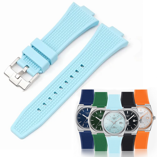 Rubber Waffle Strap For Tissot PRX (40mm) - Light Blue