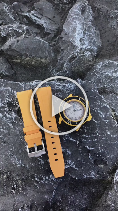 Curved Rubber Watch Strap for Swatch X Blancpain - Brown