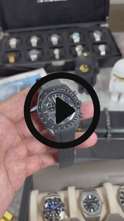 Curved End Rubber Watch Strap for MoonSwatch Speedmaster - Dark blue