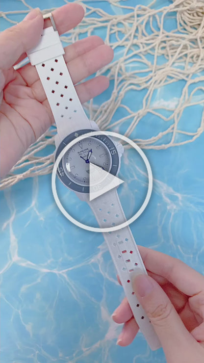 Textured Curved Rubber Watch Strap for Swatch X Blancpain - White