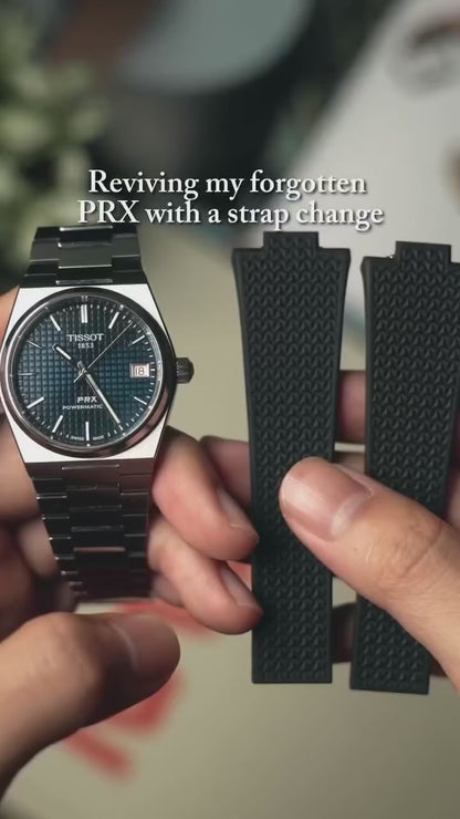 Premium FKM Rubber Strap with Butterfly Clasp For Tissot PRX (35/38/40mm) - Black