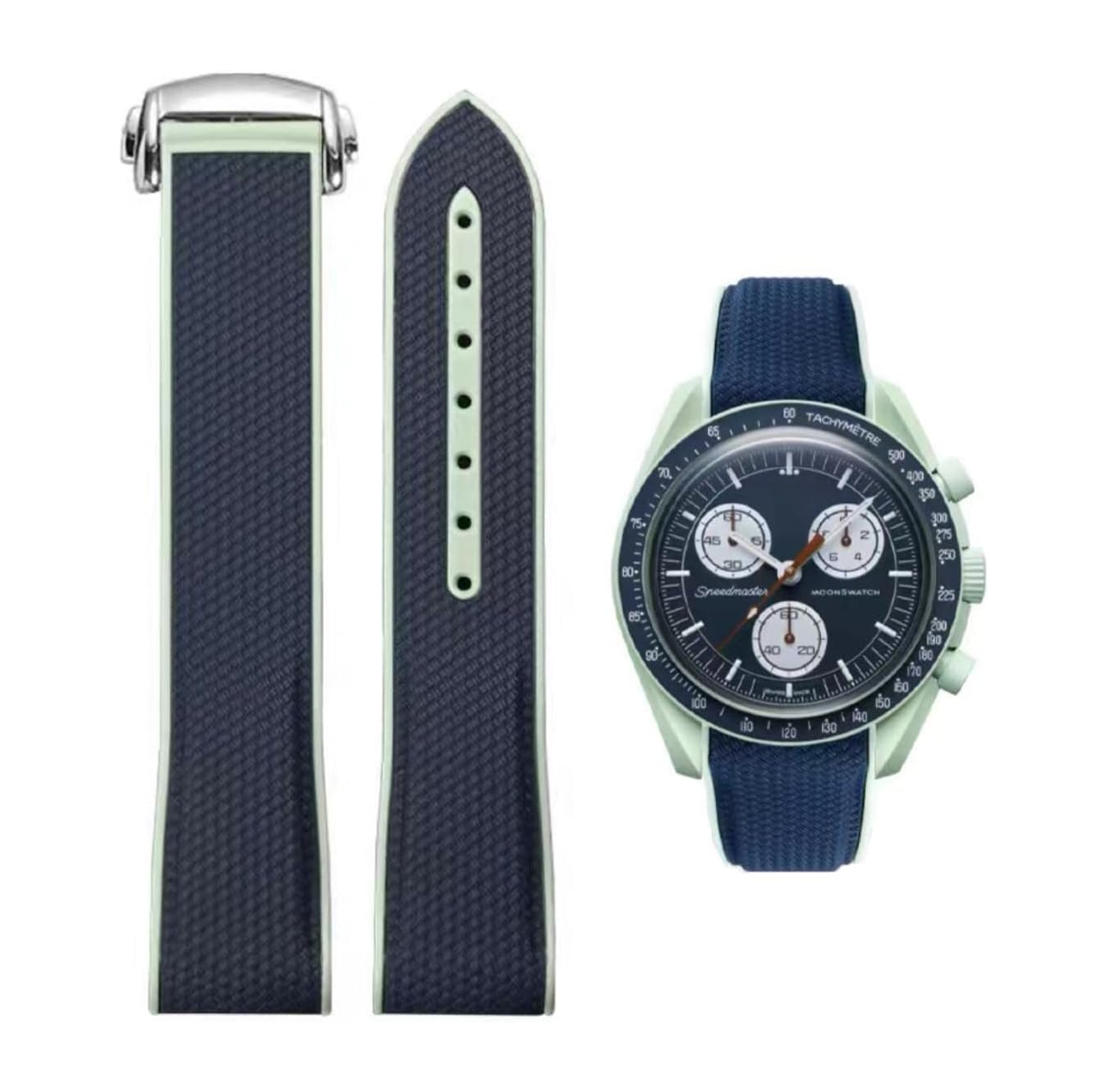 Curved End Rubber Folding Clasp Strap For Omega X Swatch MoonSwatch - Royal Blue