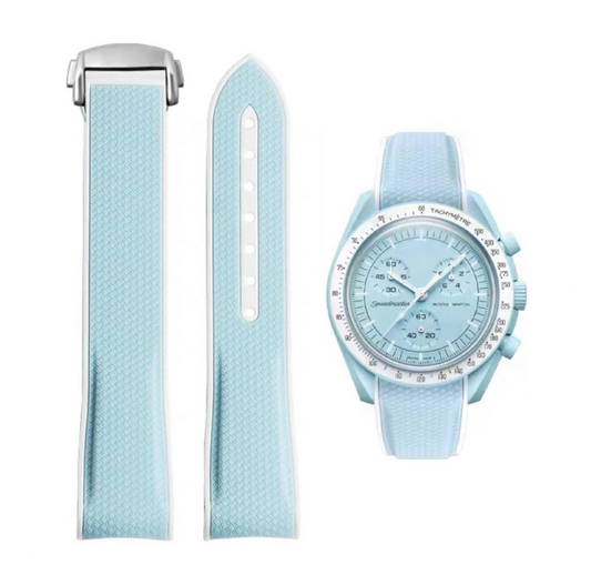Curved End Rubber Folding Clasp Strap For Omega X Swatch MoonSwatch - Sky blue