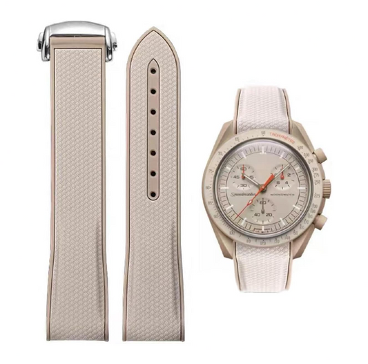 Curved End Rubber Folding Clasp Strap For Omega X Swatch MoonSwatch - Khaki