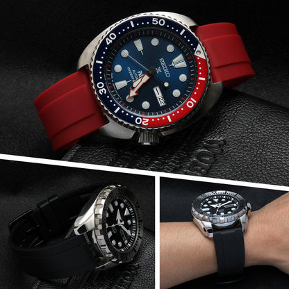 Straight End FKM Rubber Universal Dive Strap - Red / 20mm / 22mm