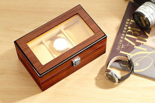 Luxury Wooden Watch Display Box 3 Slot Storage - Red