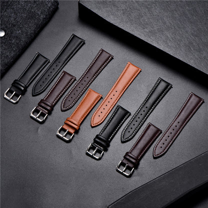 Genuine Calfskin Leather Universal Watch Strap - Black / 18mm / 20mm / 22mm