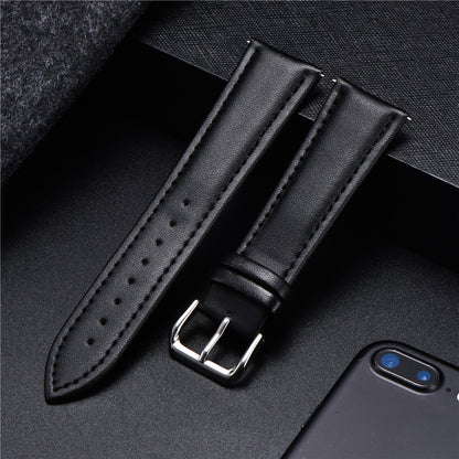 Genuine Calfskin Leather Universal Watch Strap - Black / 18mm / 20mm / 22mm