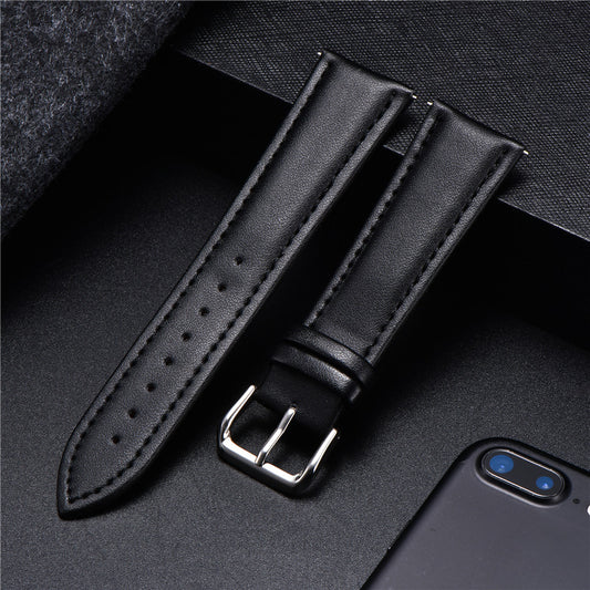 Genuine Calfskin Leather Universal Watch Strap - Black / 18mm / 20mm / 22mm