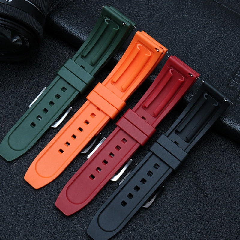 Straight End FKM Rubber Universal Dive Strap - Coffee / 20mm / 22mm