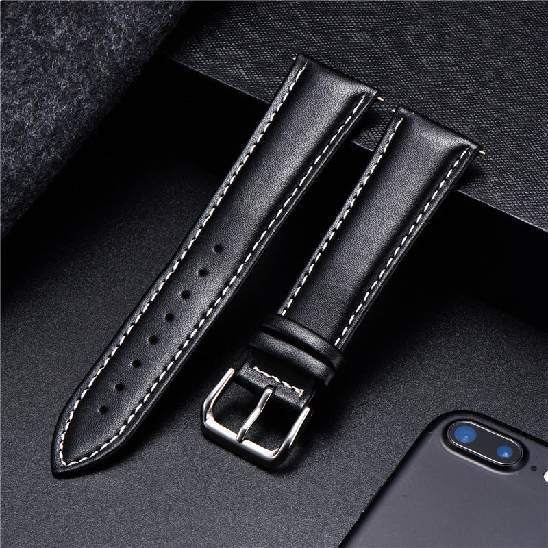 Genuine Calfskin Leather Universal Watch Strap - Black White / 18mm / 20mm / 22mm