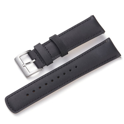 Genuine Frosted Horse Leather Universal Watch Strap - Black / 20mm / 22mm