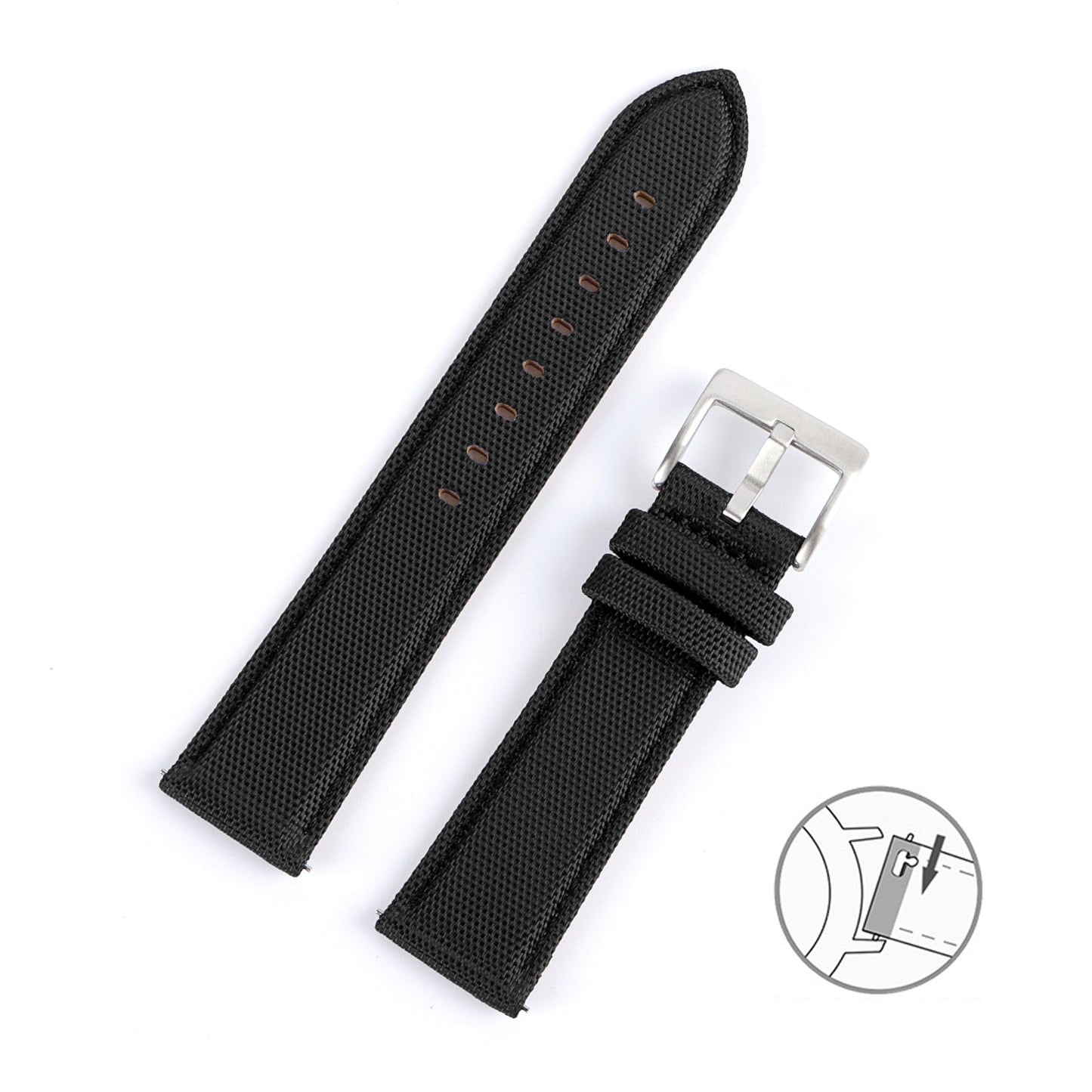 Premium Canvas Two Piece Universal Watch Strap - Black / 20mm / 22mm