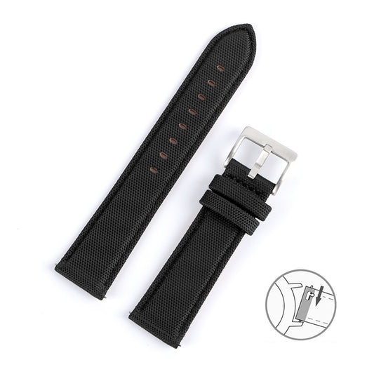 Premium Canvas Two Piece Universal Watch Strap - Black / 20mm / 22mm