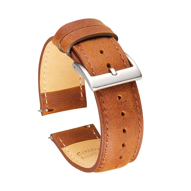 Genuine Frosted Horse Leather Universal Watch Strap - Light Brown / 20mm / 22mm