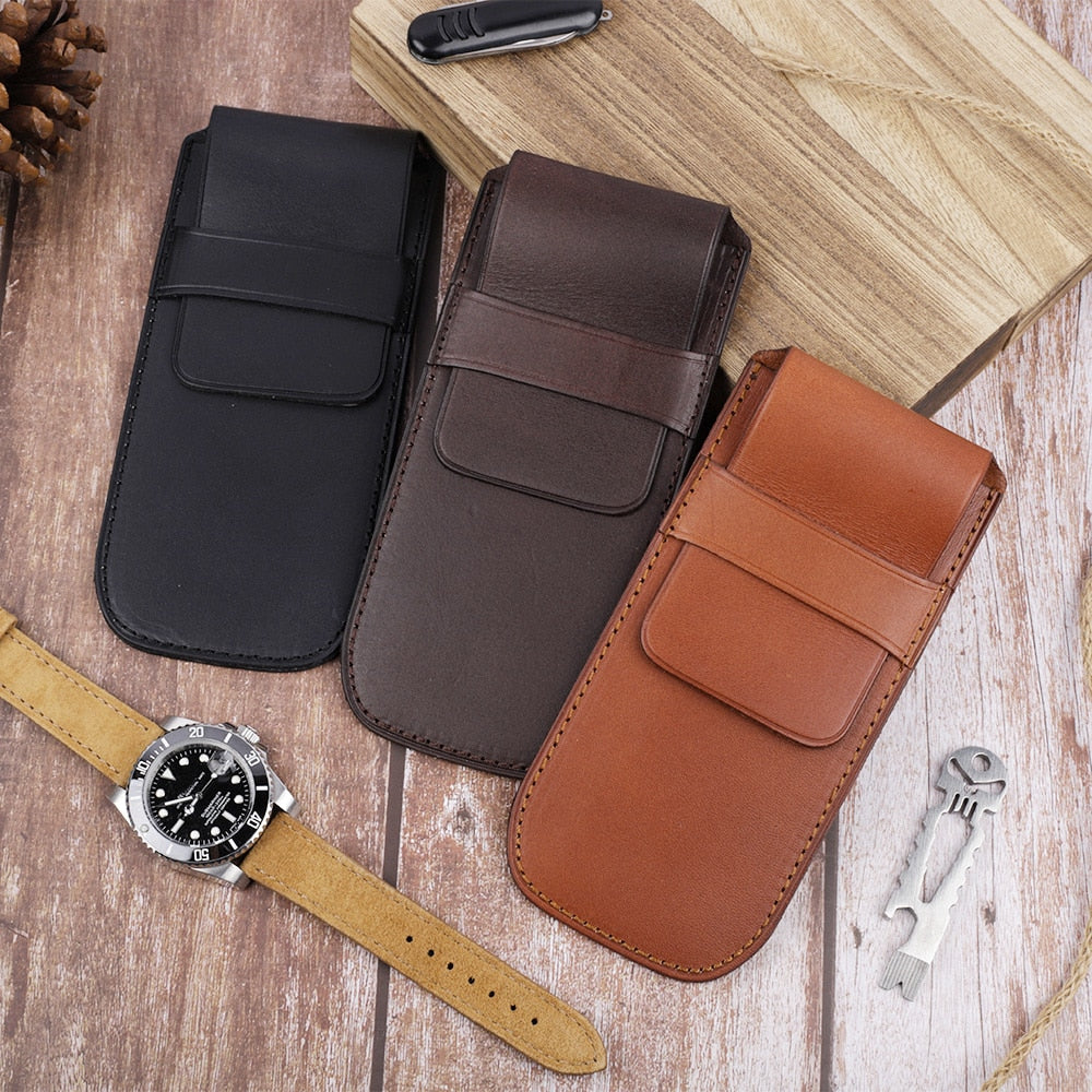 Genuine Leather Watch Pouch - Light Brown