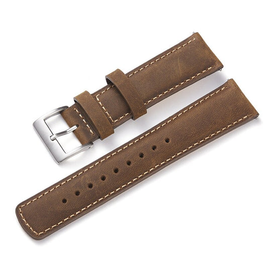 Genuine Frosted Horse Leather Universal Watch Strap - Coffee Brown / 20mm / 22mm