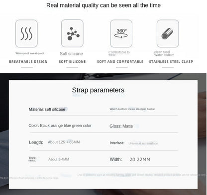 Curved End FKM Rubber Universal Dive Strap - Black / 20mm / 22mm