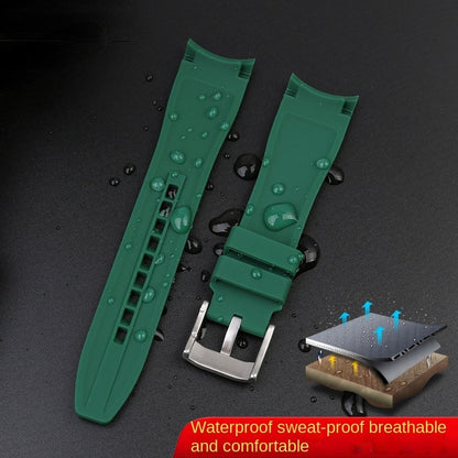 Curved End FKM Rubber Universal Dive Strap - Green / 20mm / 22mm