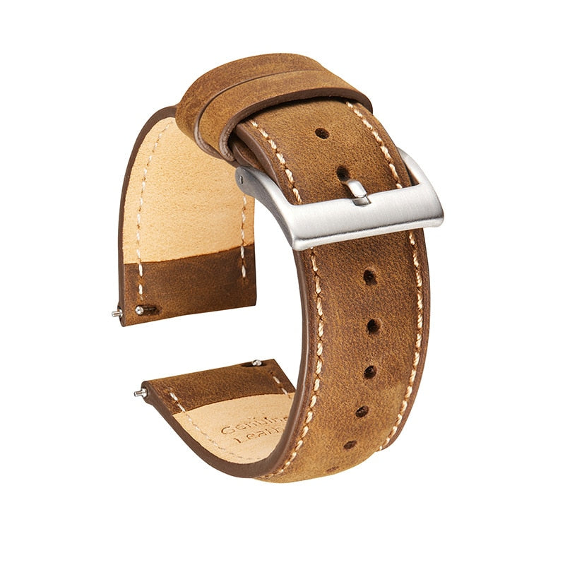 Genuine Frosted Horse Leather Universal Watch Strap - Coffee Brown / 20mm / 22mm