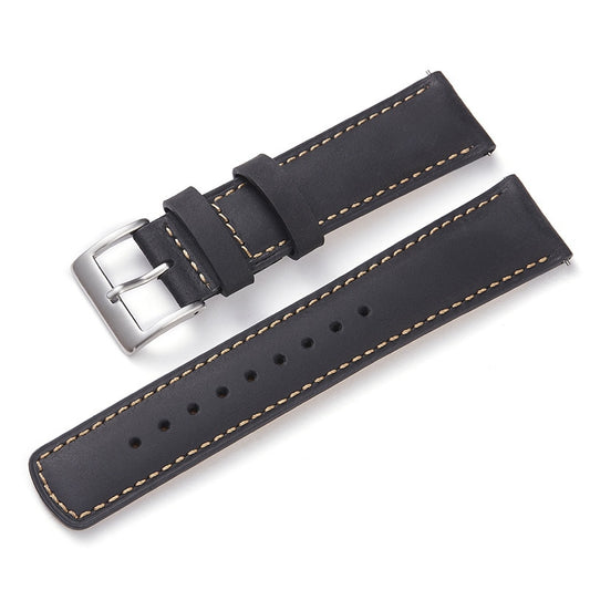 Genuine Frosted Horse Leather Universal Watch Strap - Black White / 20mm / 22mm