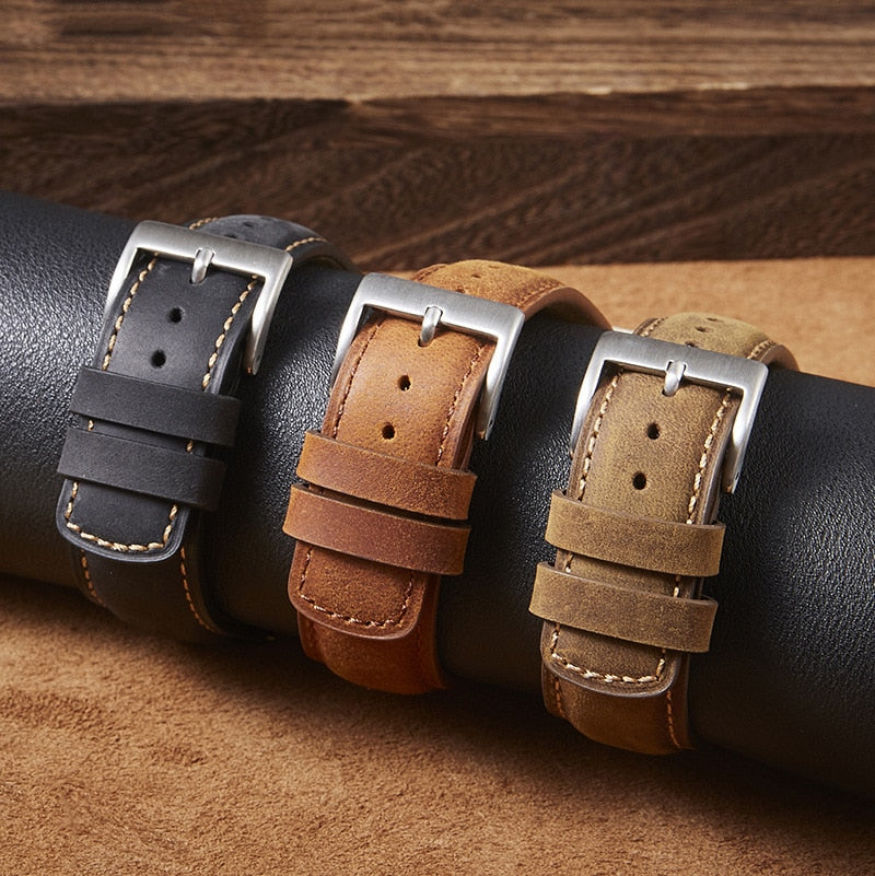 Genuine Frosted Horse Leather Universal Watch Strap - Light Brown / 20mm / 22mm