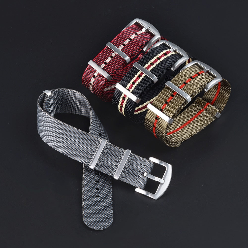 Premium Universal Nylon Strap - Black Beige Red / 20mm / 22mm