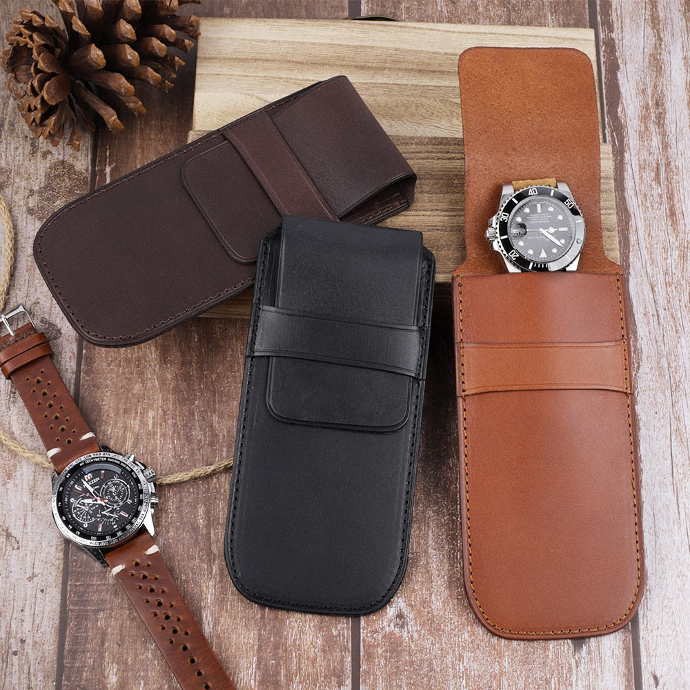 Genuine Leather Watch Pouch - Light Brown