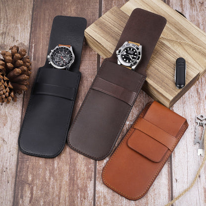 Genuine Leather Watch Pouch - Light Brown
