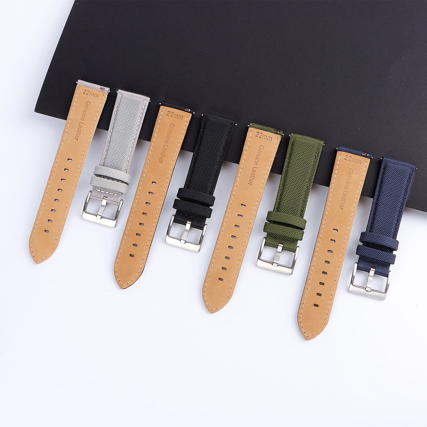 Premium Canvas Two Piece Universal Watch Strap - Black / 20mm / 22mm
