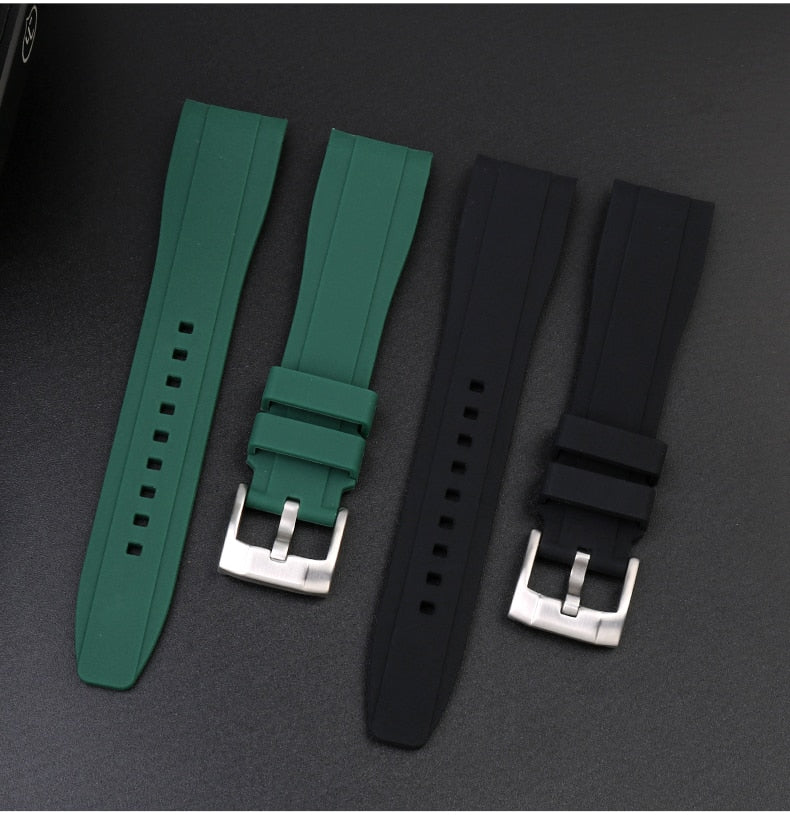 Curved End FKM Rubber Universal Dive Strap - Green / 20mm / 22mm