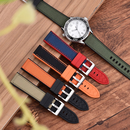 Hybrid Rubber x Canvas Universal Watch Strap - Grey + Black / 20mm / 22mm