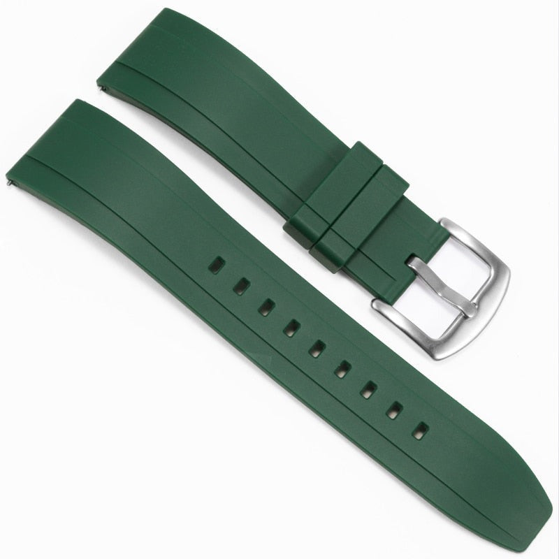 Straight End FKM Rubber Universal Dive Strap - Green / 20mm / 22mm
