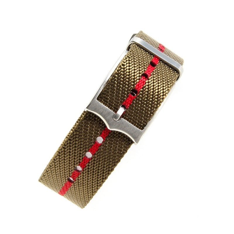 Premium Adjustable Universal Nylon Strap - Green and Red / 20mm / 22mm