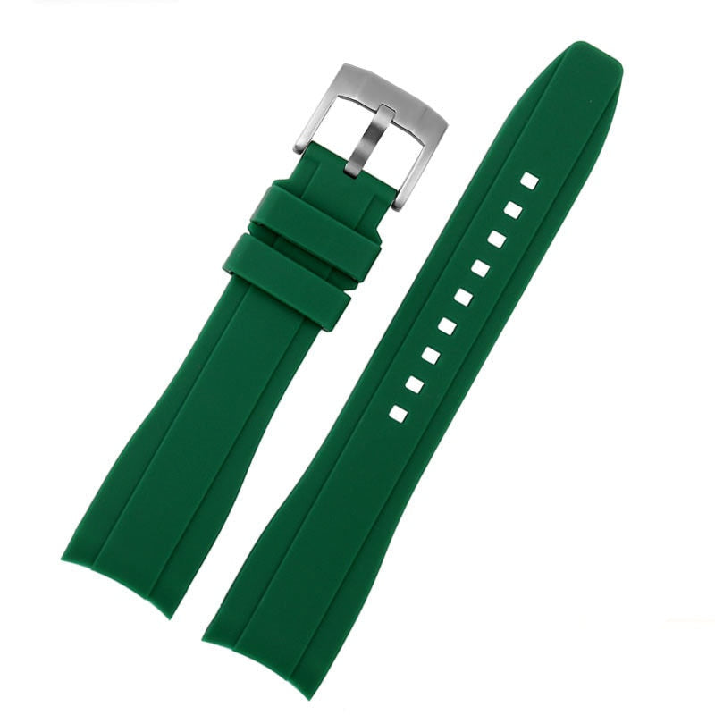 Curved End FKM Rubber Universal Dive Strap - Green / 20mm / 22mm