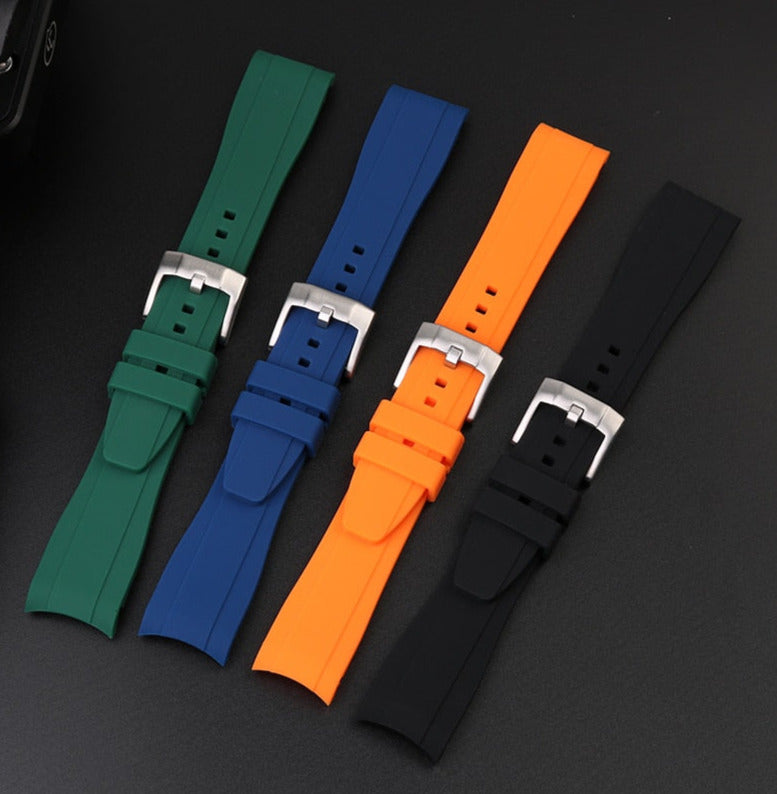 Curved End FKM Rubber Universal Dive Strap - Blue / 20mm / 22mm