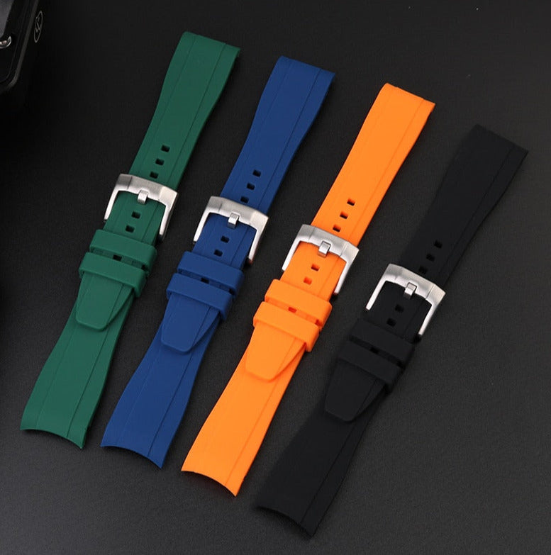 Curved End FKM Rubber Universal Dive Strap - Orange / 20mm / 22mm