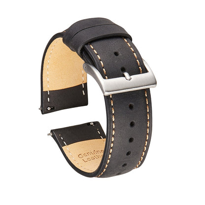 Genuine Frosted Horse Leather Universal Watch Strap - Black White / 20mm / 22mm